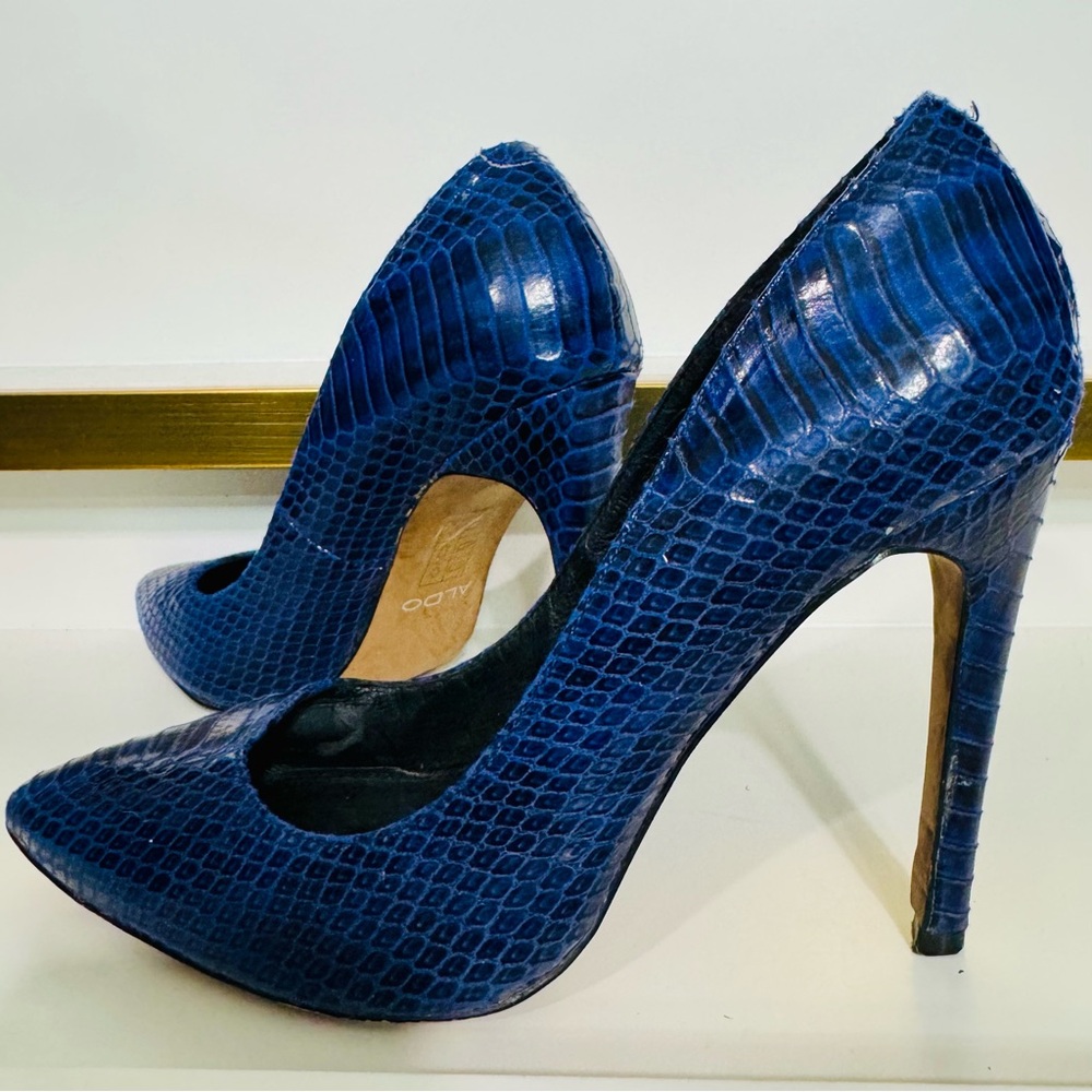 Aldo Cobalt Blue Python Embossed Platform Stilett… - image 2